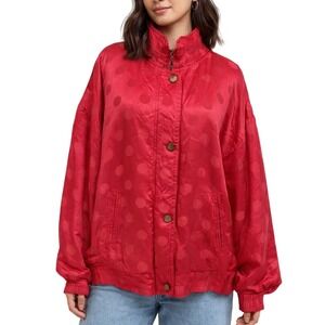 Vintage 80's Mureli Bomber Jacket Silk Pink Polka Dot Large‎